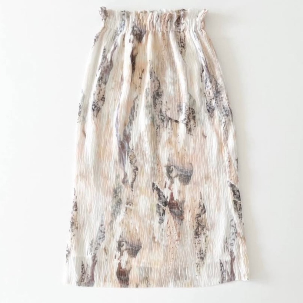 BABATON Aritzia Cream and Brown Patterned Midi Skirt, Size XS